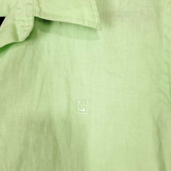 Chaps Lime Green 100% Linen Button Down 3/4 Sleeve Shirt - Picture 2 of 5